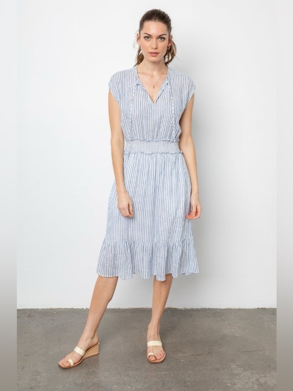 Rails Ashlyn Midi Dress in Fremont Stripe Linen Blend Size Small Lightweight